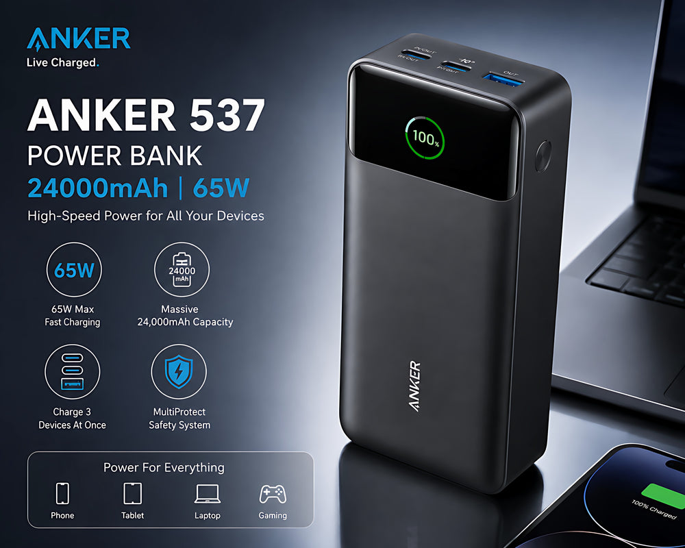 Anker 537 24000mAh 65W Fast Charging Power Bank