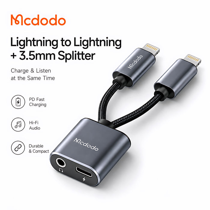 Mcdodo Lightning to Lightning + 3.5mm Splitter
